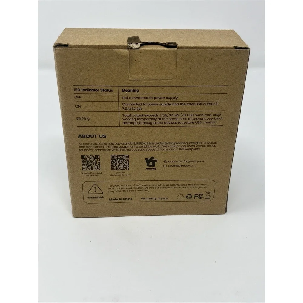 NIB SuperDanny 8-Port Desktop Charging Station White Fire Retardant Case